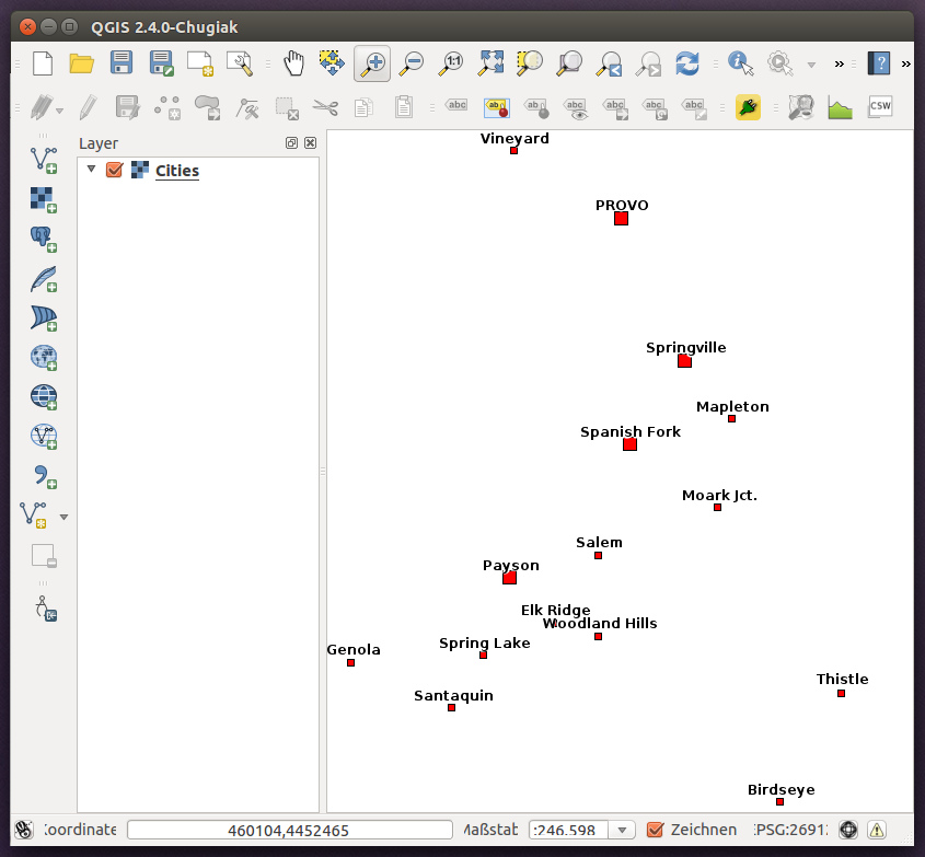 QGIS displaying a WMS layer from the Utah workspace
