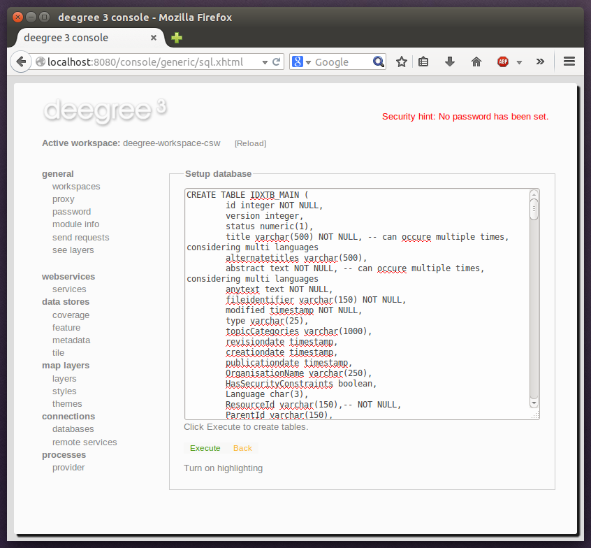 Creating tables for storing ISO metadata records