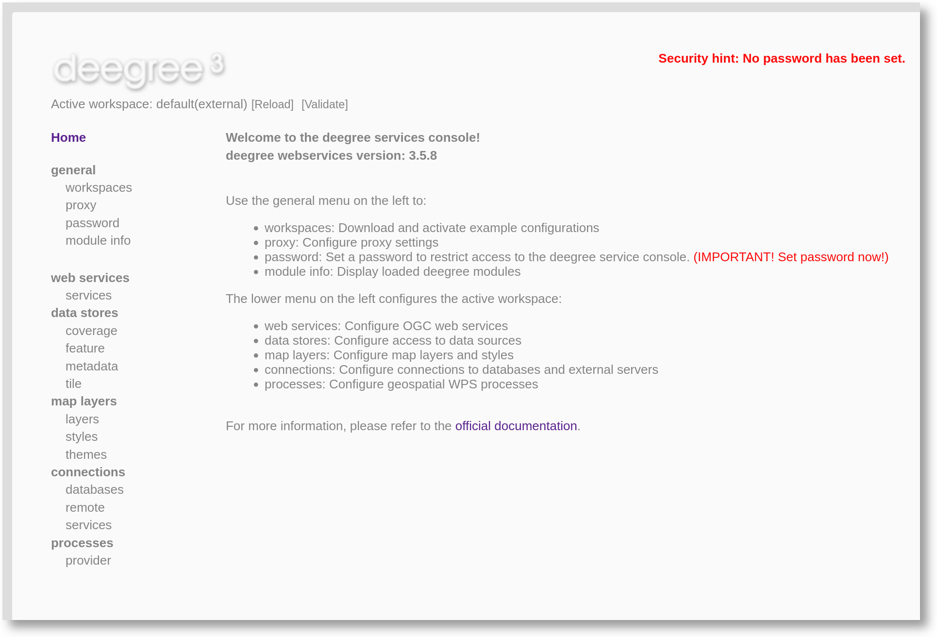 deegree webservices administration console