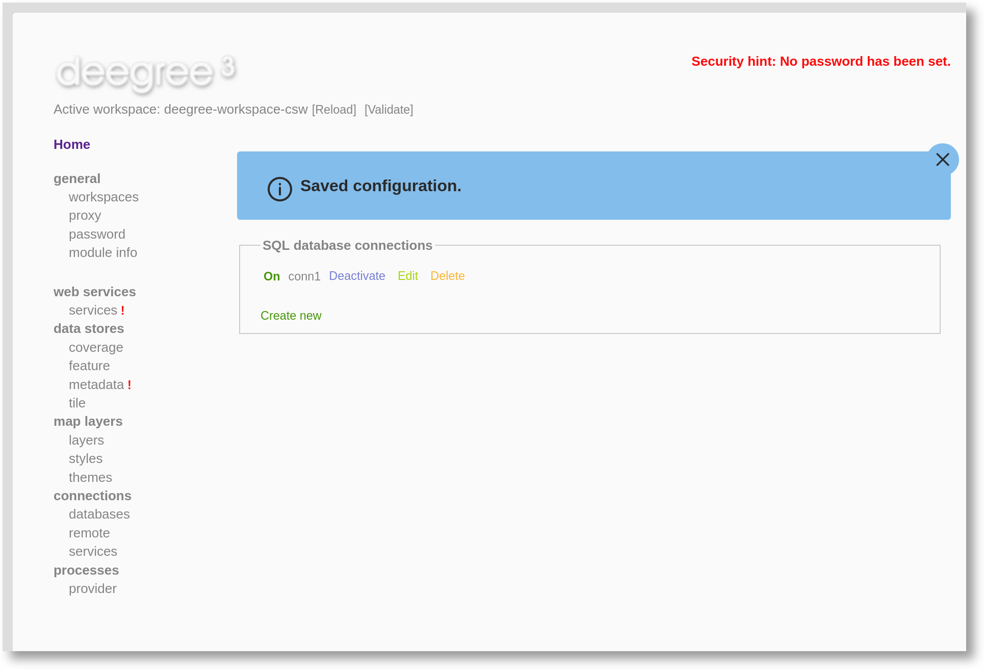 Saving the configuration and reinitializing the workspace