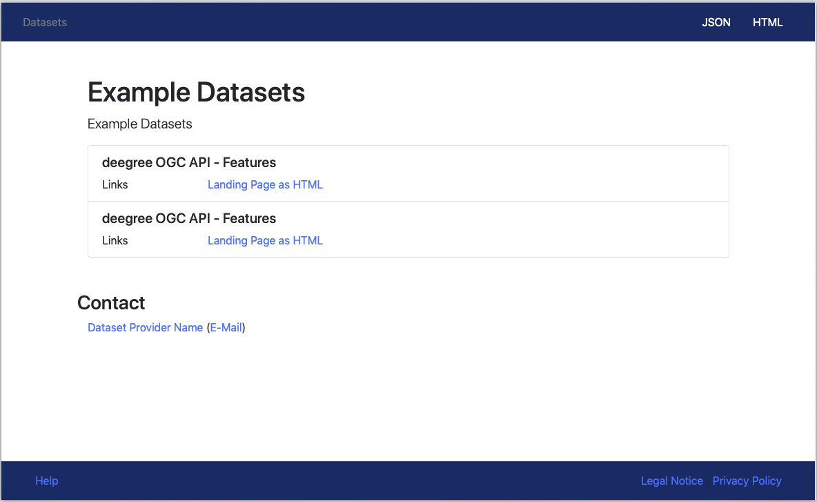 Datasets overview page