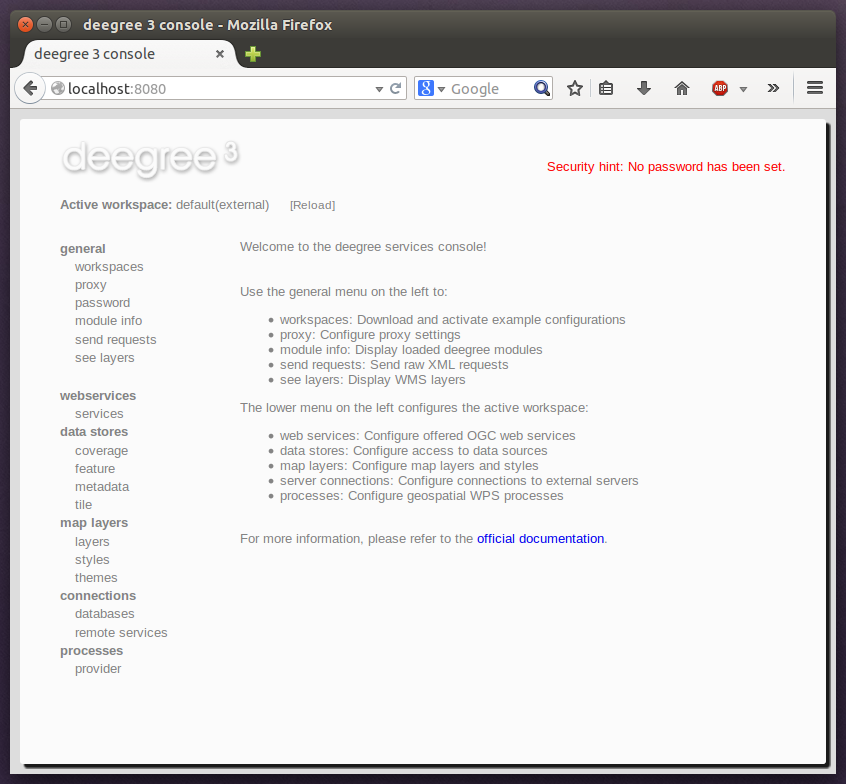 deegree webservices administration console