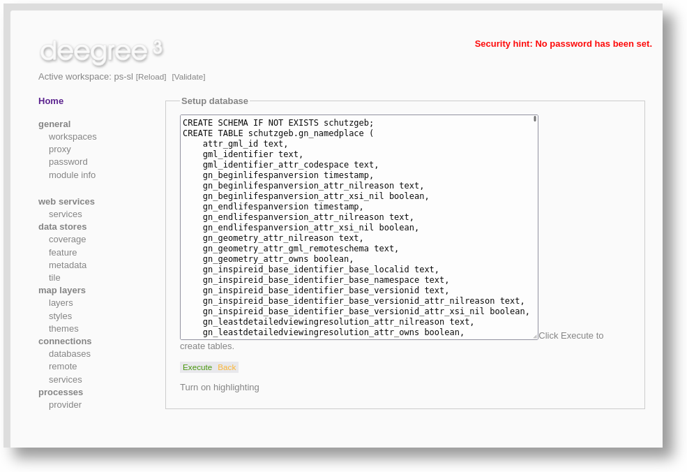 Auto-generated database tables statements