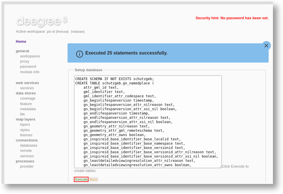 Executed database table statements